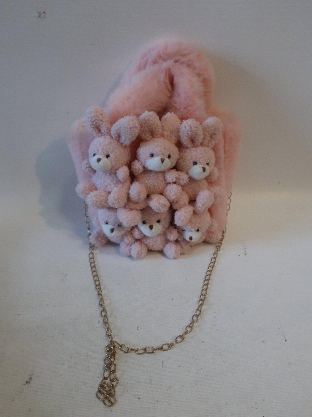 NWT Womens Tina Demel Pink Faux Fur Bunnies Tote Bag